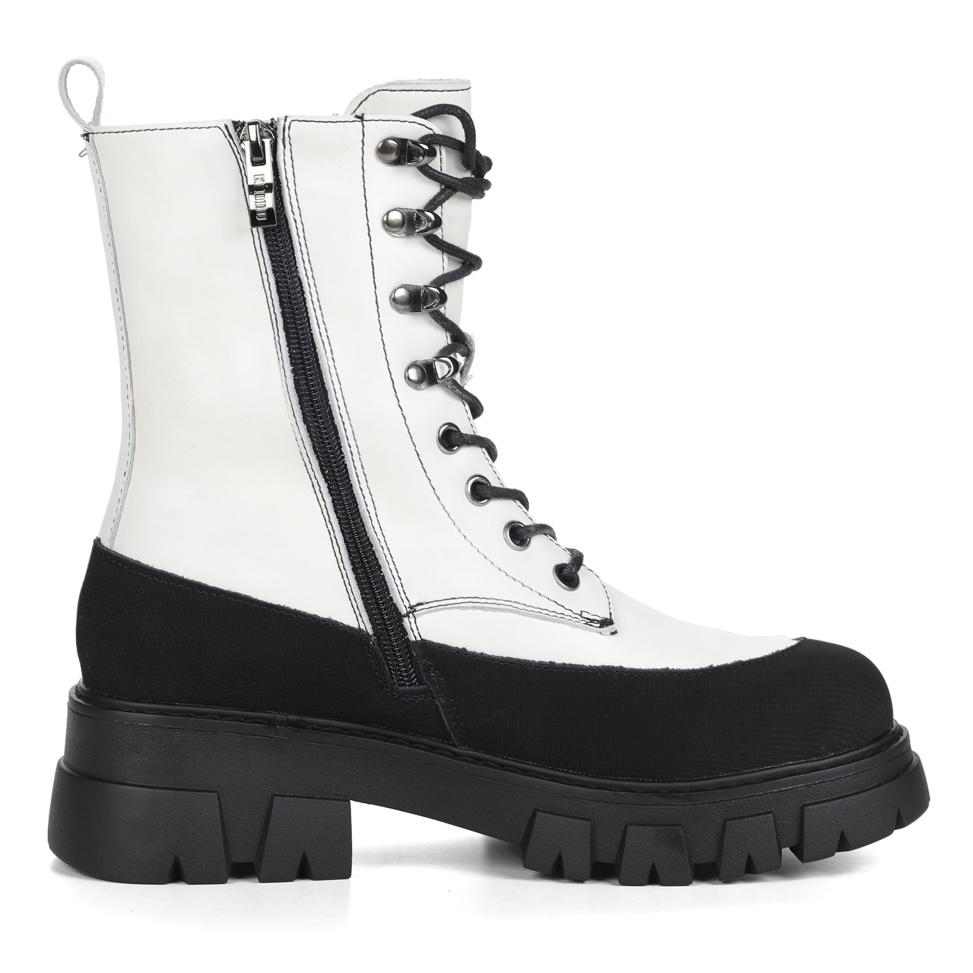 Бело черные ботинки из кожи на подкладке из натуральной шерсти KEDDO, цвет черный - фото 3