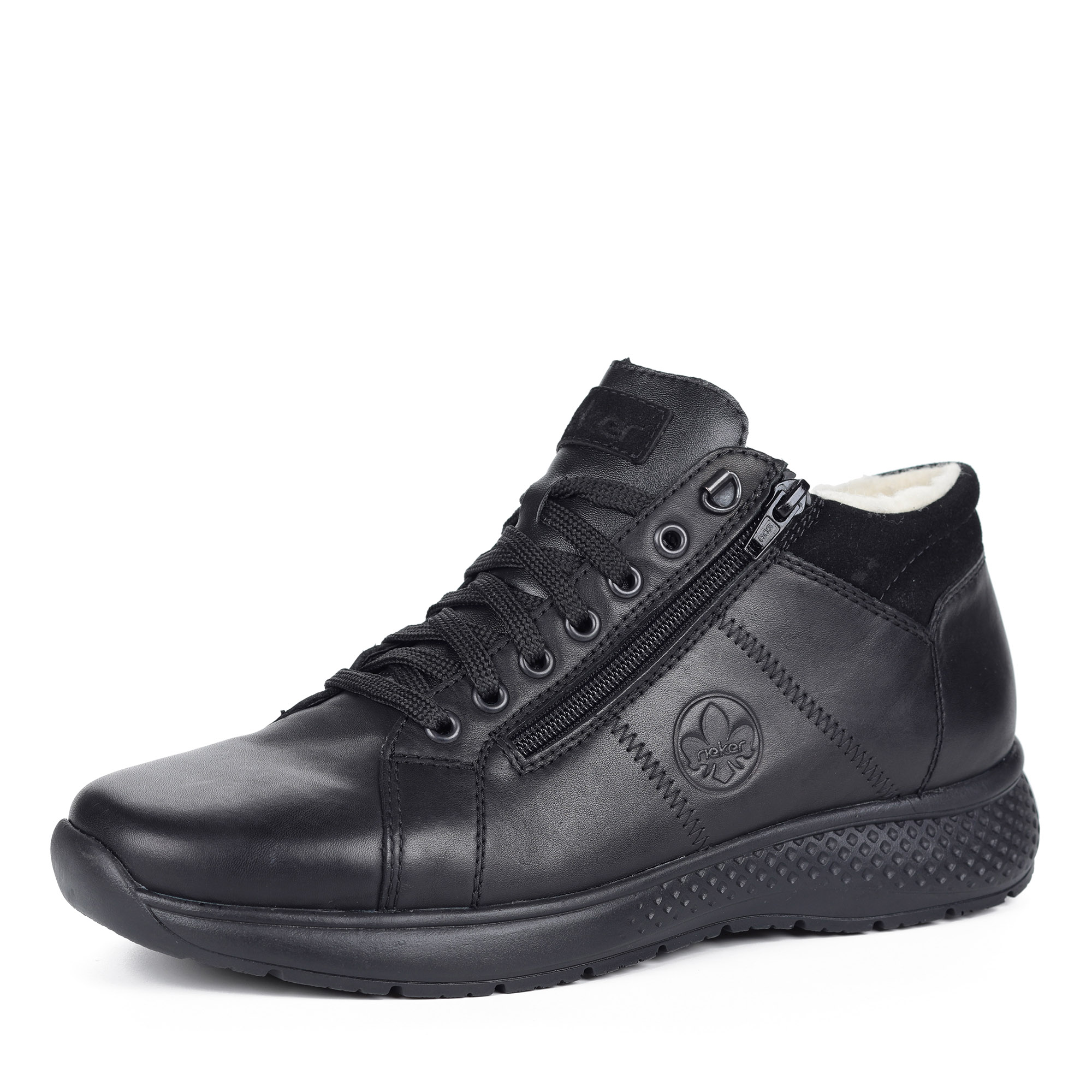 Черные ботинки из комбинированных материалов на шерсти Rieker, размер 44, цвет черный - фото 1