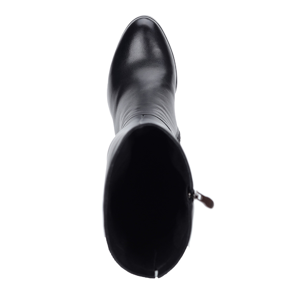Черные сапоги из кожи на декорированном каблуке от Respect-shoes