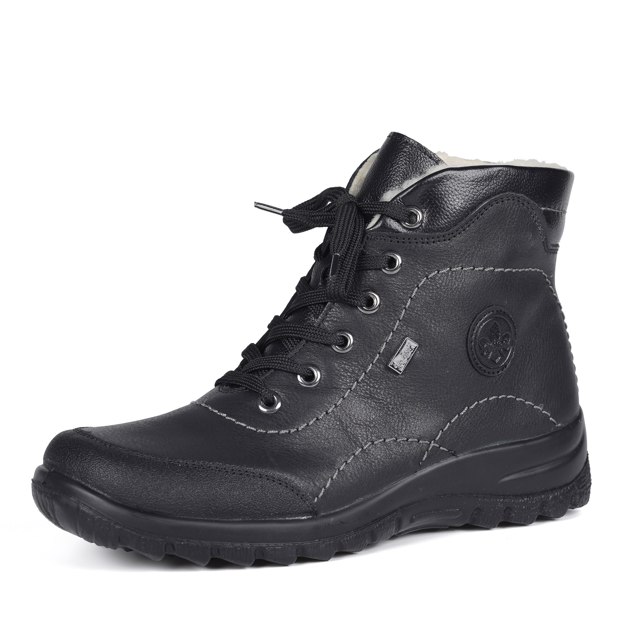 Черные ботинки из экокожи на рифленой подошве Rieker, размер 39, цвет черный - фото 1