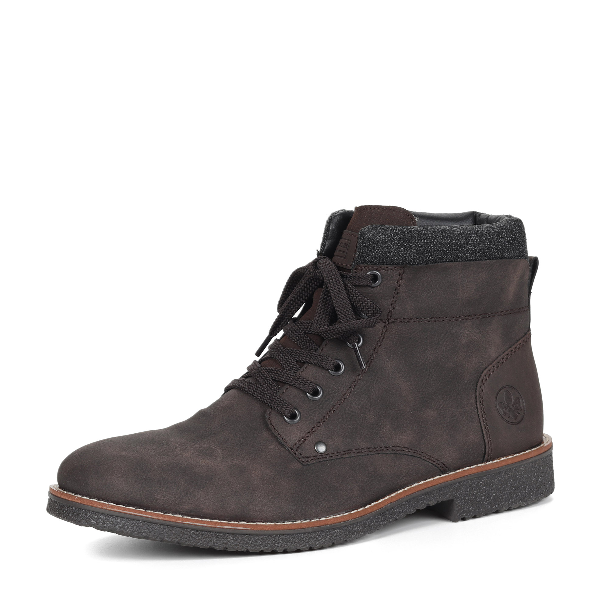 Коричневые ботинки из экокожи на подкладке из натуральной шерсти на шнурках Rieker, размер 45, цвет коричневый - фото 1