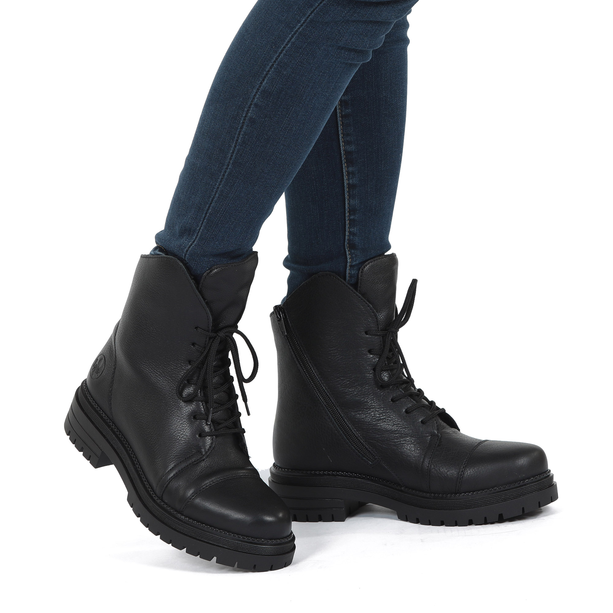 Черные ботинки из кожи на подкладке из искусственной шерсти на утолщенной подошве Rieker, размер 40, цвет черный - фото 2