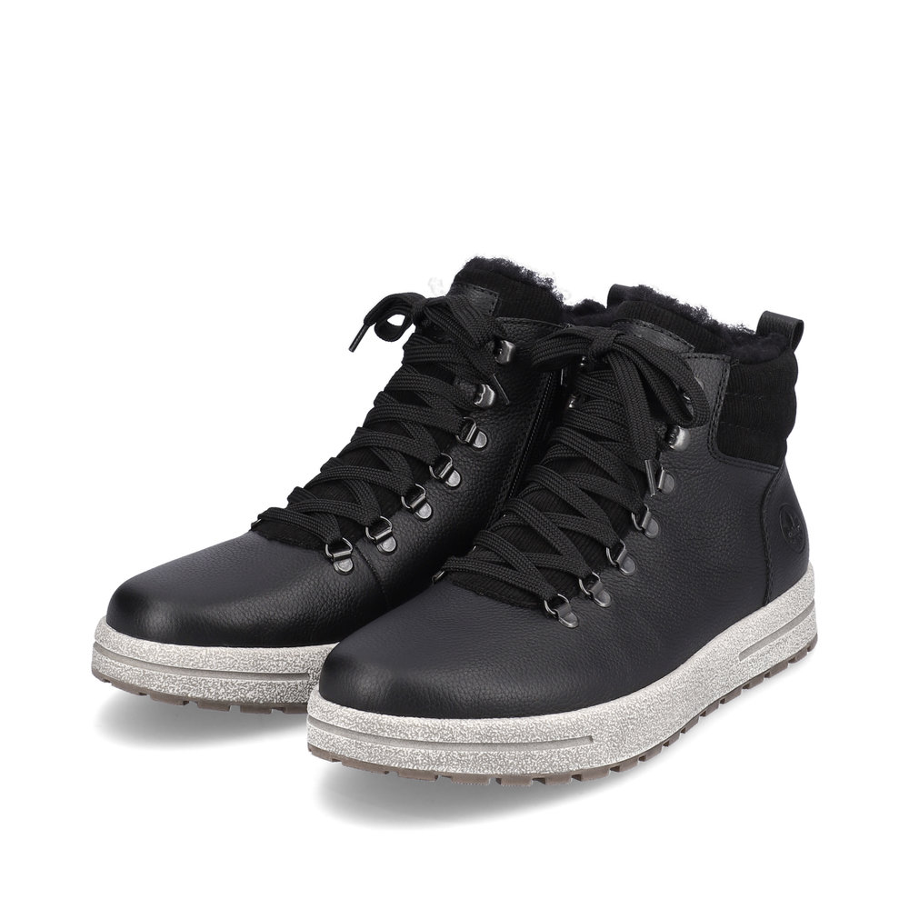Черные утепленные ботинки из кожи и текстиля Rieker, цвет черный - фото 9