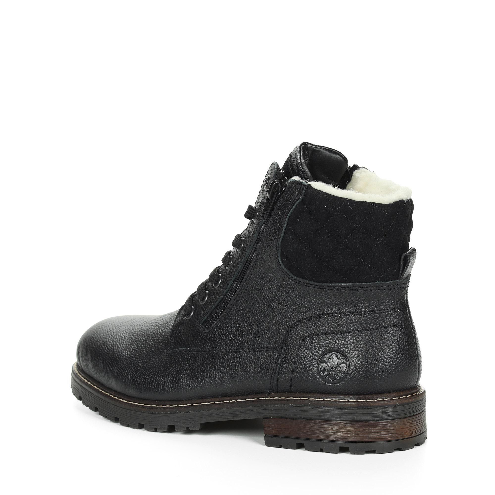 Черные ботинки из кожи на подкладке из натуральной шерсти на шнурках Rieker, цвет черный - фото 4