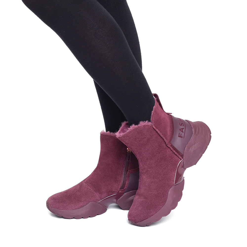 Бордовые ботинки из велюра на утолщенной подошве Tamaris, размер 36, цвет бежевый - фото 2