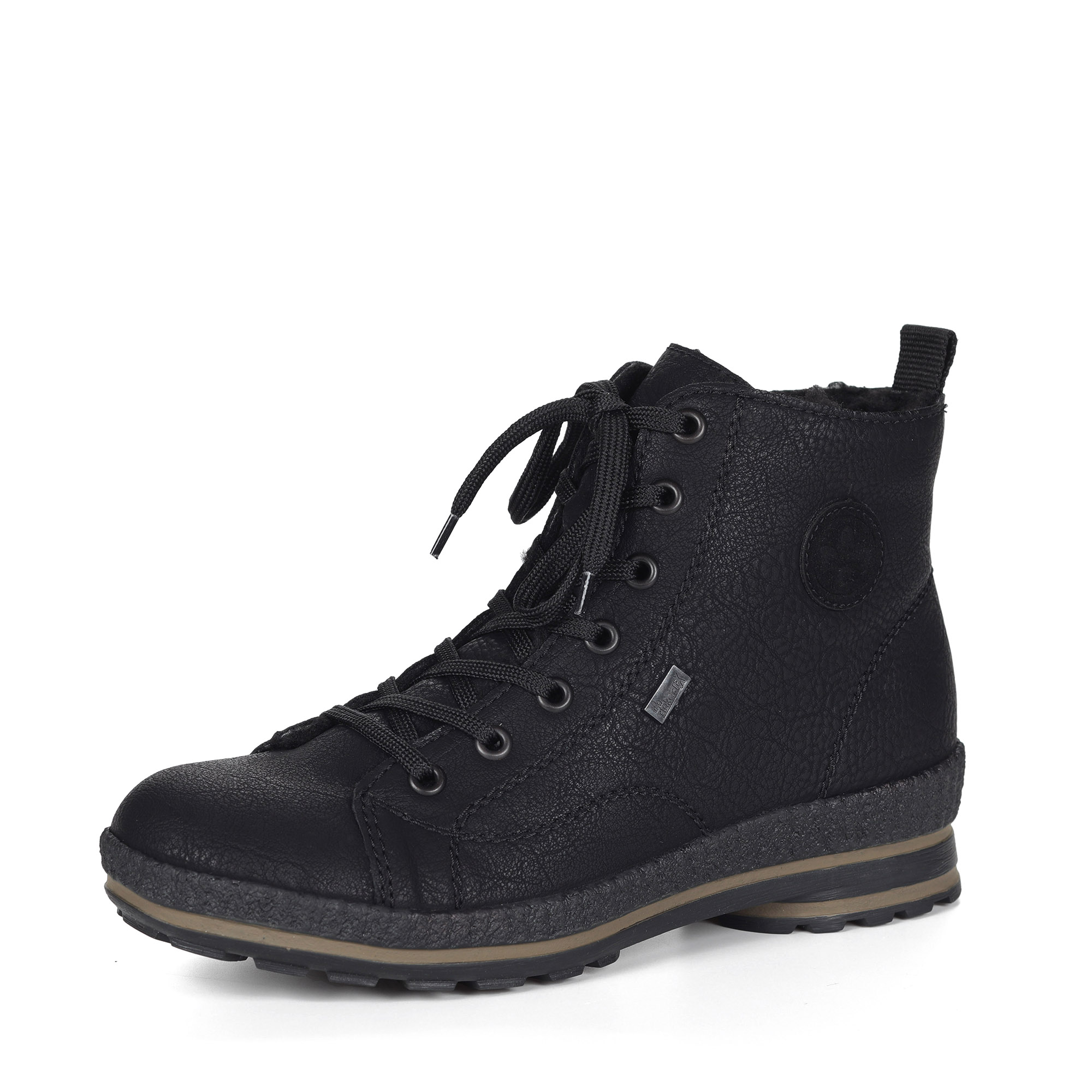 Черные ботинки из экокожи на подкладке из искусственной шерсти на утолщенной подошве Rieker, размер 41, цвет черный - фото 1