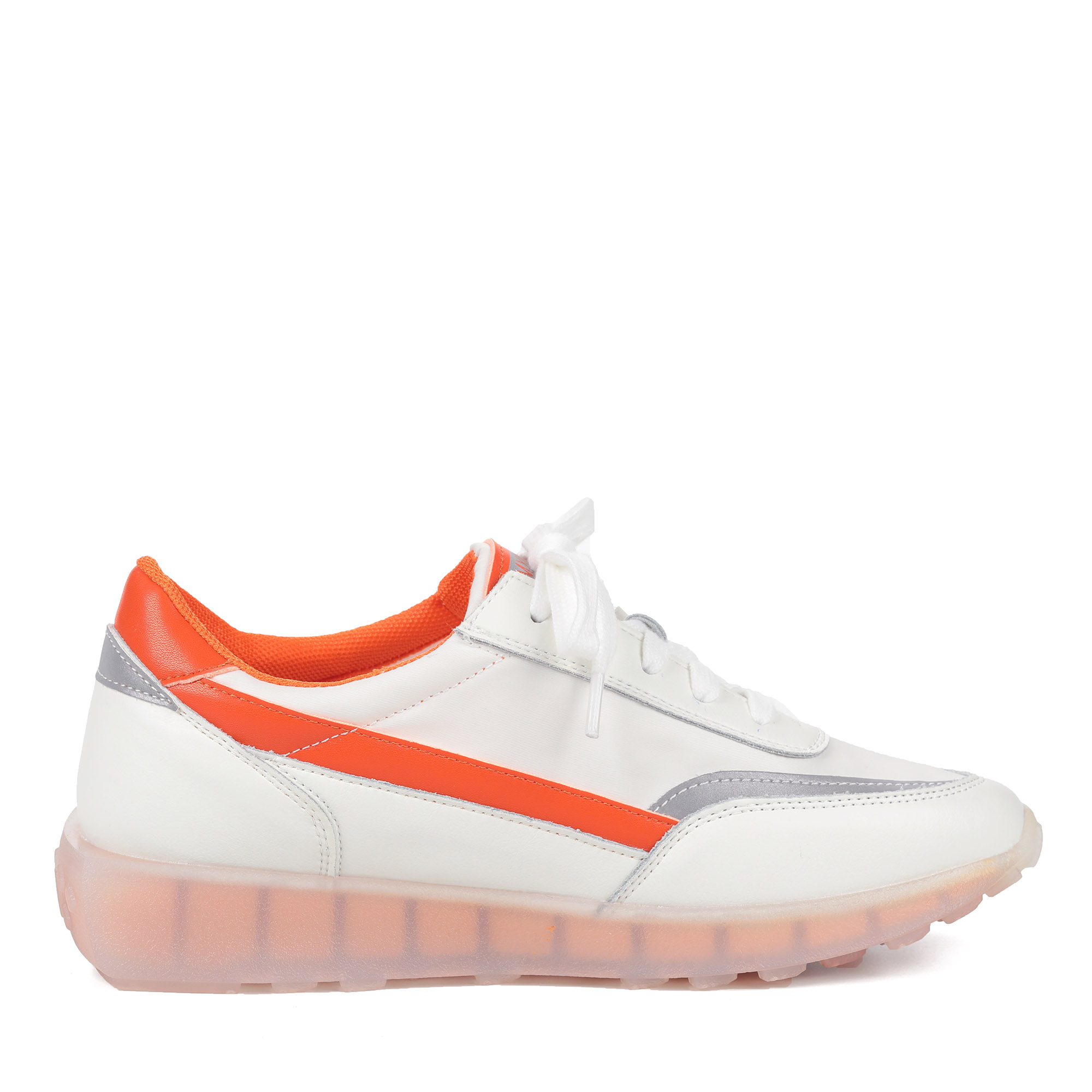 Бело-оранжевые кроссовки из комбинированных материалов от Respect-shoes
