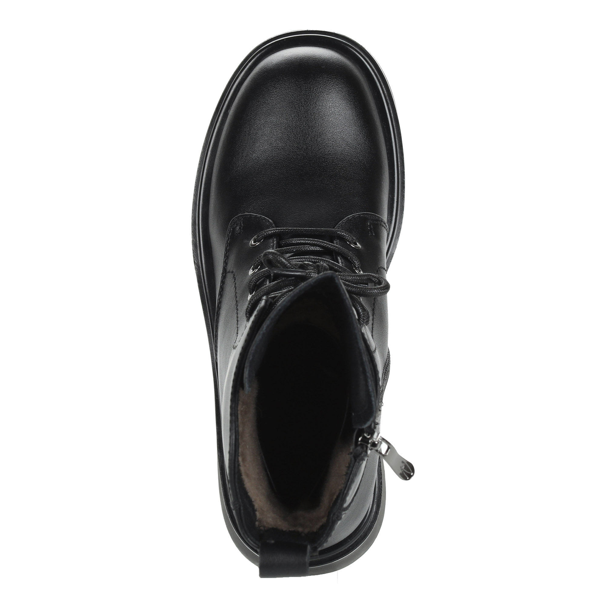 фото Черные ботинки на шнуровке из кожи на подкладке из натуральной шерсти на квадратном каблуке respect