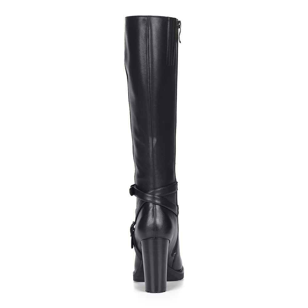 Черные сапоги из кожи на устойчивом каблуке с ремешками Respect, размер 40, цвет черный - фото 5