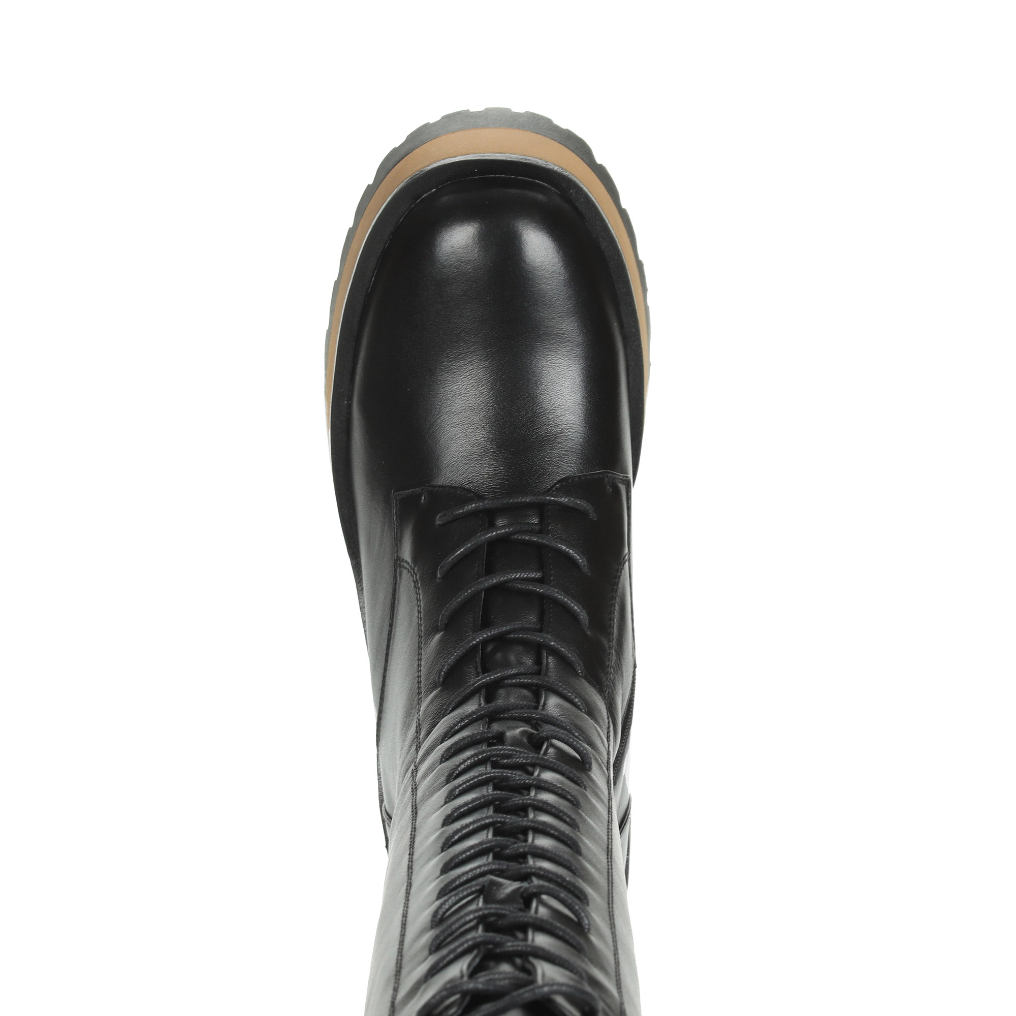 Черные сапоги на шнуровке из кожи на подкладке из комбинированных материалов на утолщенной контрастной подошве на устойчивом каблуке Respect, размер 36, цвет черный - фото 7