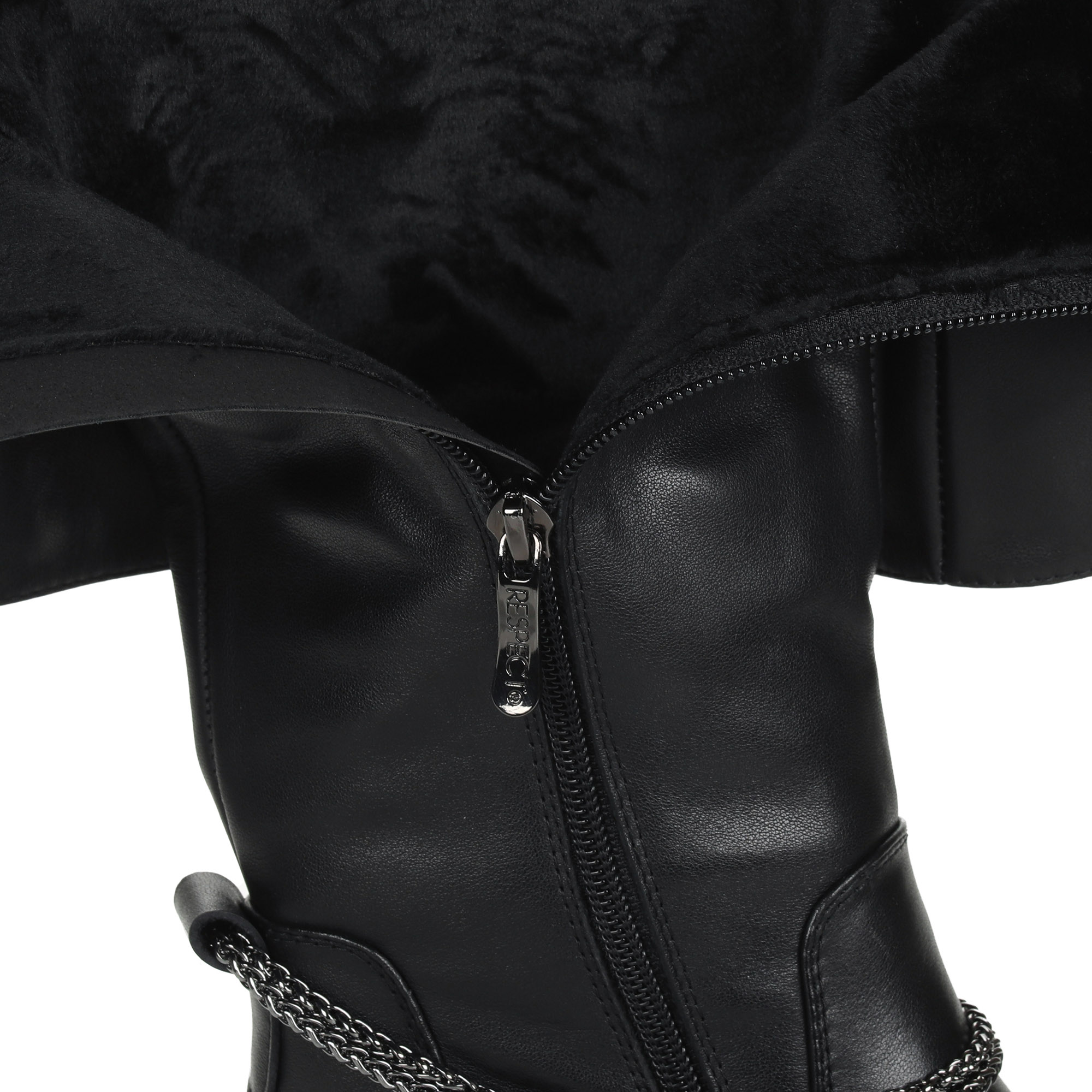 Черные сапоги из кожи на подкладке из комбинированных материалов на утолщенной подошве на устойчивом каблуке Respect, размер 37, цвет черный - фото 5