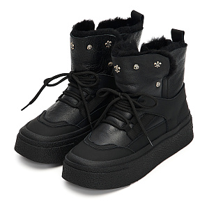 Черные дутики луноходы из гладкой кожи