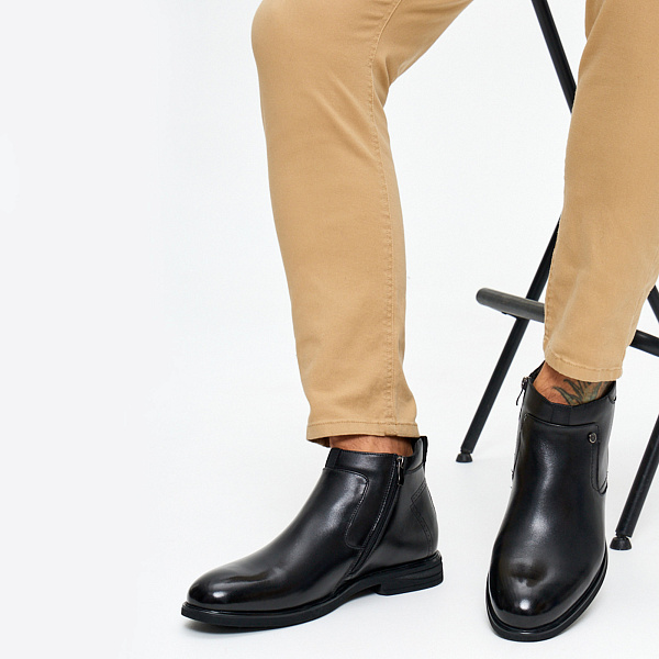 Черные классические ботинки на молнии из кожи на подкладке из текстиляVS42-131738 - купить в интернет-магазине ➦Respect