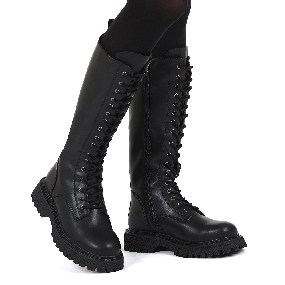 Черные высокие ботинки на шнуровке из кожи на подкладке из натуральнойшерсти и текстиля R213-NAM-02-A-Q - купить в интернет-магазине ➦Respect