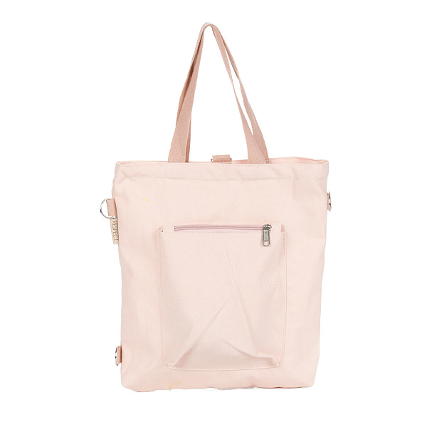 Розовая пляжная сумка из хлопка с наружным функциональным карманом на молнии
