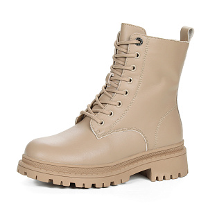 Бежевые ботинки из кожи на подкладке из натуральной шерсти на тракторной подошве