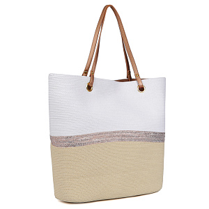 Белая пляжная сумка из комбинированных материалов