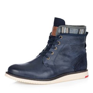 Высокие синие ботинки на сплошной подошве