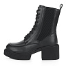 Черные ботинки из кожи на шнуровке  на подкладке из натуральной шерсти на утолщенной подошве и квадратном каблуке
