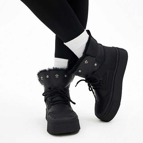 Черные дутики луноходы из гладкой кожи Respect