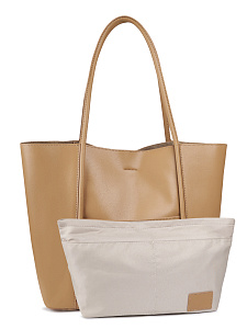 Бежевая сумка тоут из кожи