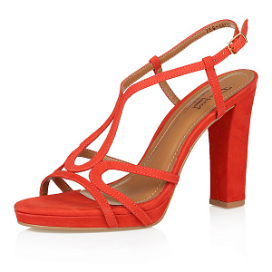 Коралловые босоножки с тонкими ремешками