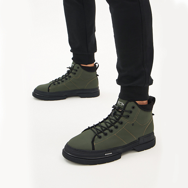 Спортивные ботинки цвета хаки из текстиля на шнуровке на подкладке изнатуральной шерсти IK22-131517 - купить в интернет-магазине ➦Respect