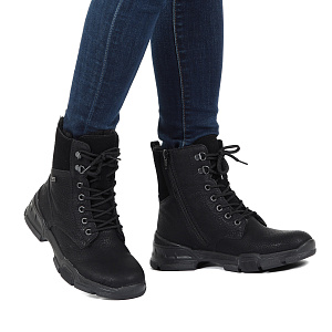 Черные высокие ботинки из экокожи на подкладке из искусственной шерсти на утолщенной подошве