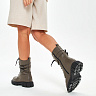 Коричневые высокие ботинки из кожи на шнуровке и ремнях на подкладке из натуральной шерсти на тракторной подошве