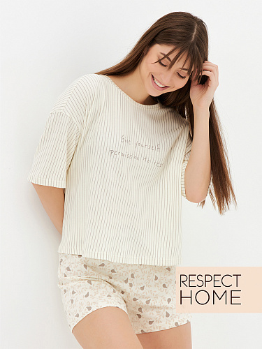 Пижама с шортами женская из вискозы, бежевая Respect