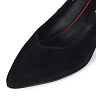 Черные туфли лодочки из велюра  на устойчивом красном каблуке