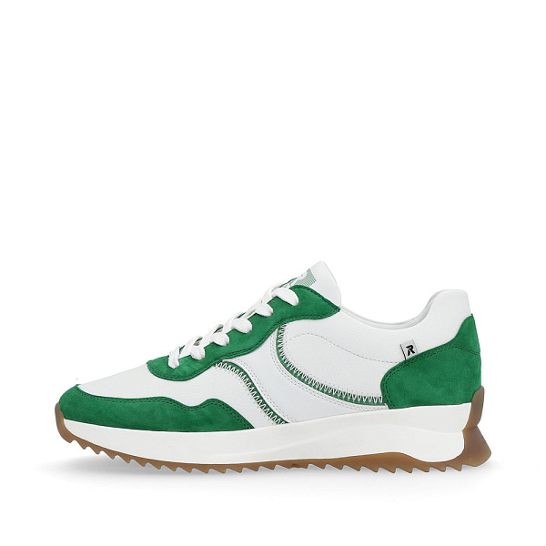 Бело-зеленые кроссовки из кожи и экокожи