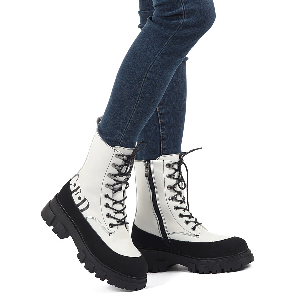 Бело черные ботинки из кожи на подкладке из натуральной шерсти 818669/02-01- купить в интернет-магазине ➦Respect