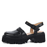 Черные открытые туфли из кожи на подкладке из натуральной кожи на утолщенной тракторной подошве и квадратном каблуке