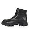 Черные ботинки из кожи на шнуровке с ремнем на подкладке из натуральной шерсти на тракторной подошве