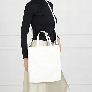 Белая сумка шоппер из экокожи с дополнительным ремнем