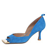 Синие туфли лодочки с открытой носочной частью из велюра на подкладке из натуральной кожи на талированном каблуке