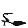 Черные открытые туфли с ремешком вокруг щиколотки из велюра на подкладке из натуральной кожи на талированном каблуке