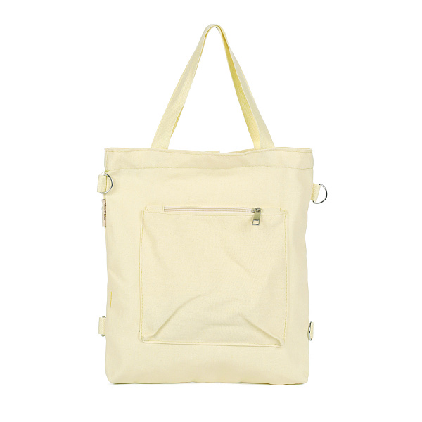 Желтая пляжная сумка из хлопка с наружным функциональным карманом на молнии
