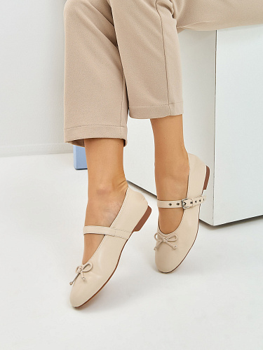 Балетки из гладкой кожи рисового цвета RESPECT PREMIUM