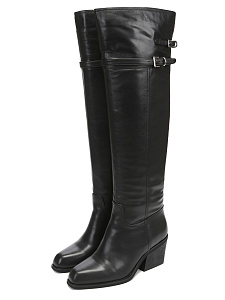 Черные зимние ботфорты из кожи