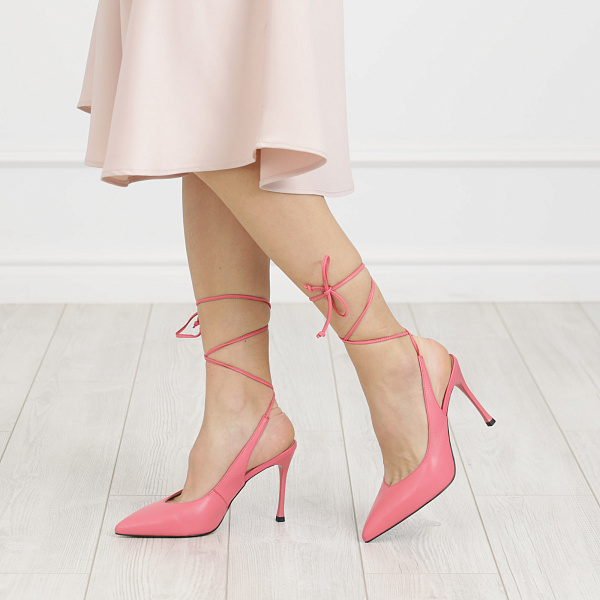Розовые открытые туфли с ремнем вокруг щиколотки из кожи на подкладке из натуральной кожи на шпильке IS56-152238 - купить в интернет-магазине ➦Respect